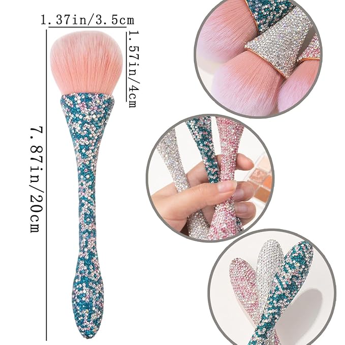 2 PCS Large Nail Art Dust Brush Shiny Rhinestone Nail Fust Brush Ultra Soft Nylon Loose Powder Makeup Brush for Cleaner Brushes forArt Cleaner Tools Shape & Makeup Brushes (Khaki, Blue）