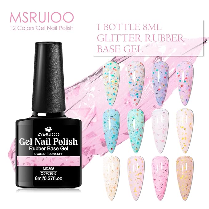 Yogurt Gel Nail Polish + Rubber Builder Gel Polish Glitter Rubber Base Gel Set Pale Pink Blue Purple Nail Polish for Women Girls 12 Colors