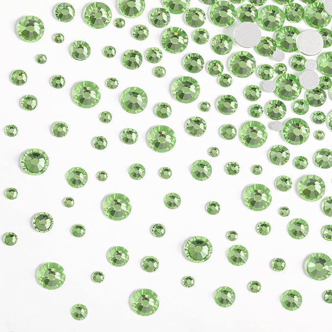 Beadsland Rhinestones for Makeup,8 Sizes 2500pcs Light Green Flatback Rhinestones Face Gems for Nails Crafts with Tweezers and Wax Pencil,Peridot,SS4-SS30