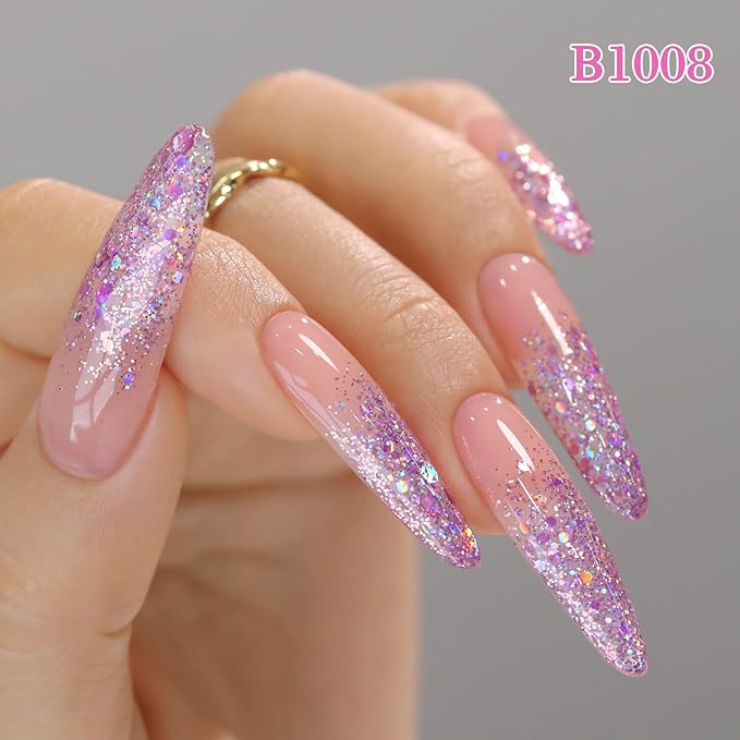 Double Rhythm 0.5Oz Glitter Gel Polish Shimmer Reflective Color for Nail Art Salon DIY Soak Off 15ml Nail Lamp Gel Polish at Home (Rainbow Rose-B1008)