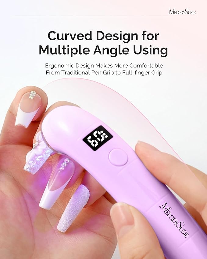 MelodySusie Ergonomic Handheld Cordless UV Nail Lamp with LCD Display & 2 Timers, P-Art01A Rechargeable Mini UV LED Light Flash Cures All Soft Gels, Especially Rhinestone Glue & Liner Gel Purple