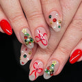 Christmas Press on Nails Medium Almond MABKJLF Fake Nails False Nails with Xmas Tree Bow Pearls Rhinestones Designs Glossy Glue on Nail Winter Full Cover Acrylic Nails for Women Girls 24Pcs