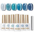 Born Pretty Magnetic Gel Nail Polish Blue Water Light Cat Magnetic Eye Gel Jelly Glass Crystal Magnetic Gel Polish Glitter Shimmer Auroras Magnetic Gel Nail Art Manicure Kit 6PCS