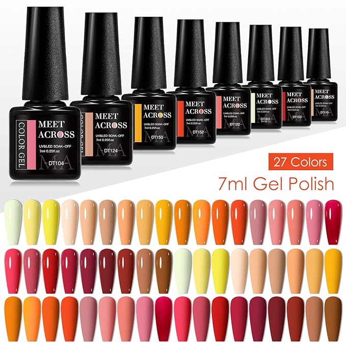 MEET ACROSS Gel Nail Polish Set,Gel Nail Kit Art Design Soak Off UV LED,Nail Art Design Gifts for Women (Set-9, 30PCS)