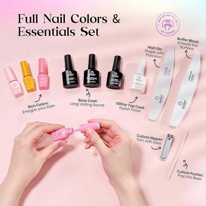 beetles Gel Polish Shifting Lights - Gel Nail Polish Set Brown Burgundy Red Black White Green Purple Glitter 36 Colors with Base Coat Glossy Matte Glitter Top Coat UV LED Soak Off Gift for Women