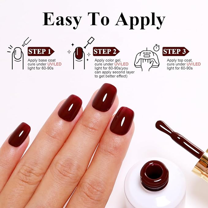 Imtiti 10ML Burgundy Red Nail Gel Polish Soak Off LED UV Nail Gel DIY at Home Salon Art Gift for Women Girls 1PCS