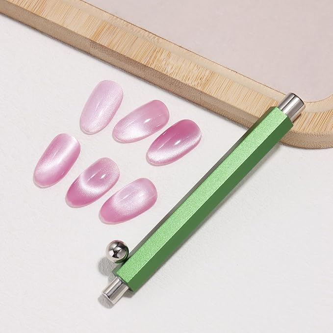 3-in-1 Cat Eye Nail Magnet Tool with Heart Magnet, Double-Ended Cylindrical & Ball Magnets for Cat Eye Gel Polish Glass Bead Nail Effects Manicure Supplies imanes para uñas (Green)