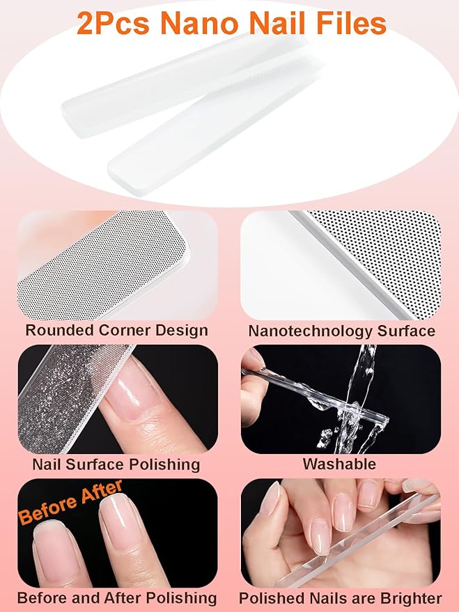 MYR 6Pcs Metal Nail Art Brushes and 2Pcs Nano Nail Files, suitable for Drawing Fine Patterns, Complex 3D Shapes, Adhesive Shaping, Gradient Nail Art and other Personalized Nail Pattern Designs
