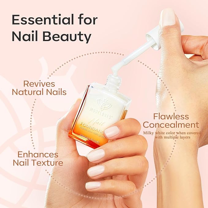 modelones Nail Strengthener, Milky White Nail Polish Nail Repair for Damaged Nails Hardener Air Dry Nail Growth Polish Natural Nail Concealer Foundation Gifts for Women 15ml