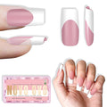 NOVO OVO White French Tip Medium Square Nail Tips Press on BERRY PINK, Extra Thick Soft Gel Fake Nail Acrylic Extension, Need Builder Gel Top Coat, No Glue Included, for Salon DIY 15 Sizes x 240 pcs