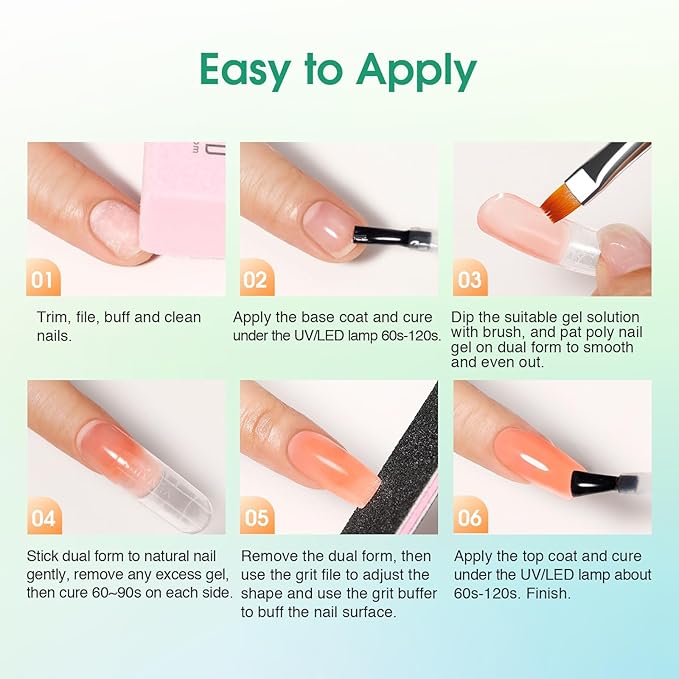 ROSALIND 8PCS Poly Nail Gel Kit with Mini U V/LED Lamp Pastel Poly Nails Gel Kit Starter Kits Yellow Green Blue Nail Extensions Gels Set