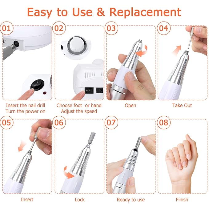 Acrylic Nail Drill-Electric Nail Drill 30000 RPM Electric Nail File with Foot Pedal E File Manicure Set, Nail Grinder for Gel Nails Efile with Drill Bits