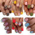 6 Packs (144 Pcs) Press on Nails Short Square Fake Nails Flower False Nails with Designs Spring Summer Floral Glue on Nails Full Cover Glossy Acrylic Stick on Nail for Women Manicure