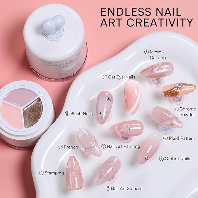 Makartt 5-in-1 Nail Art Gel: ColorPot 3 Colors Gel Nail Polish No Wipe with Nail Stamp for Stamping, French Tips, Ombre Patting, Painting & Sculpting with Silicone Head for Diy Nails at Home Salon