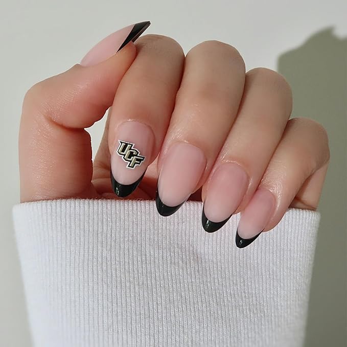 Glamnetic x Fanatics Press On Nails - UCF Knights | Short Almond Fake Nails, Collegiate Knights Black French Tips, College Nails, Salon-Quality | 15 Sizes - 30 Nail Kit with Glue