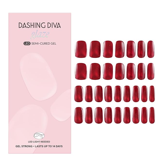 Dashing Diva Glaze Effects Nail Strip Set - Ruby Red Apple - Long Lasting, Chip Resistant, Semi-Cured Gel Nails - 4-Piece Manicure Set with 32 Strips