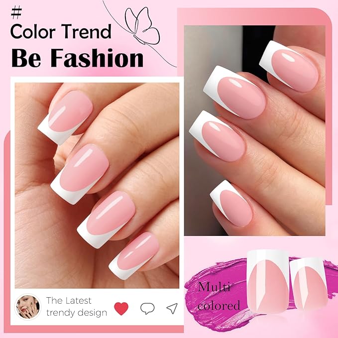 280pc French Tips Press on Nails Medium Square Fake Nail with Glue Tabs, French Tips Glue on Nails Press on Nail Square Acrylic Nails Medium Artificial Fingernails Women Girls Nude Pink False Nails