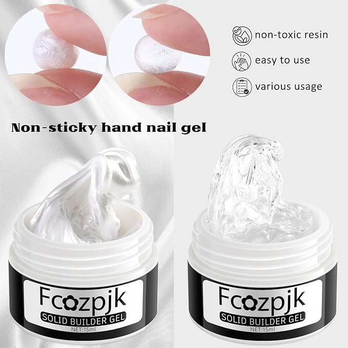 Solid Builder Gel for Nails, Pearly White & Clear Solid Builder Gel Non-Sticky Hard Gel for Nails with Silicone Carving Pen 3D Sculpting Gel Iridescent Nail Gel Manicure Salon Supplies