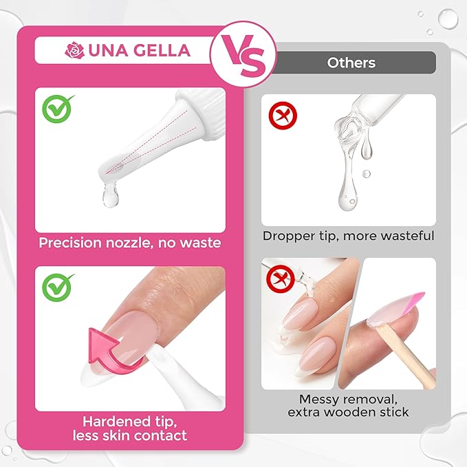 UNA GELLA 15ml Quick Drying Semi Solid Nail Glue Gel with 10ml Remover for Press On Nails Tips No Lamp Needed Strong Nail Gel Glue with 2 in 1 Acrylic Nails Remover Long Lasting Fake Nails Kit