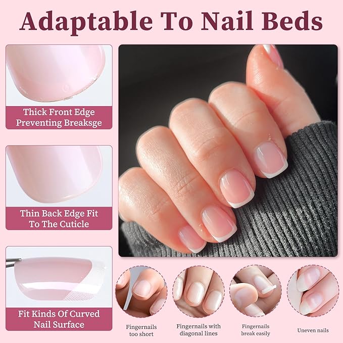 120PC White French Tip Press on Nails Short Fake Nails Press ons with 5*Adhesive Tabs, Pink Square Acrylic Nail Press on Nail French Tip Nails False Artificial Fingernails Stick on Nails-M