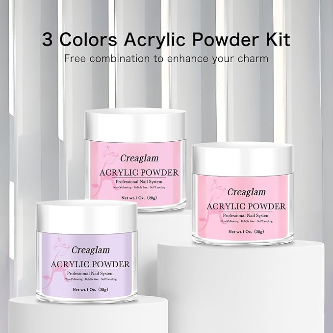 Super Acrylic Powder 28g: 3Pcs Large Capacity Fuchsia Pink Lilac Breeze Nail Polymer for 3D Art Carving French Extension - 1oz. Cherry Blossom Professional Acrylic Powder No Need Lamp