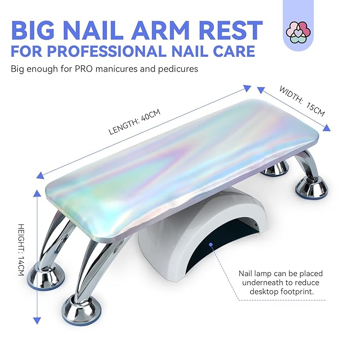 SAVILAND Arm Rest for Nails Tech Professional: 15.7" Full-Length Nail Arm Rest for Super-Comfort Big Nail Arm Rest with Microfiber Leather Mat Height Hand Pillow Cushion Nail Salon Manicure