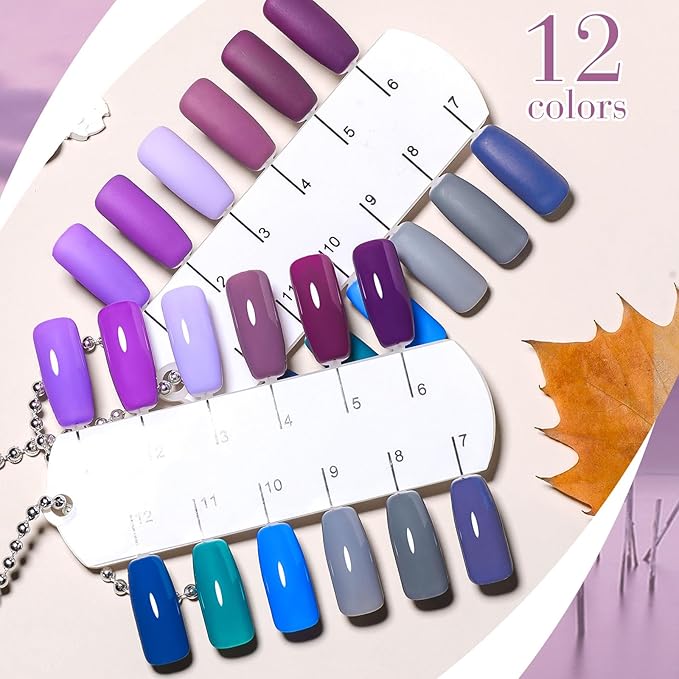 MEET ACROSS 12pcs Gel Nail Polish Set,Soak Off UV LED Lamp Gel Nail Polish Kit,Fashion Shimmer Nail Art Design Gifts for Women Manicure Salon (Blue Purple)