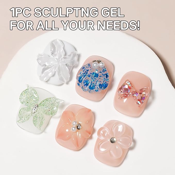 MIZHSE 30g 3D Gel Nail Art Clear Sculpting Gel Non-Sticky Molding Gels for Nails Sculpting U V LED Soak Off Gels Polish with Nail Art Pen Nail Design Home Manicure