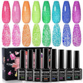 MIZHSE Neon Reflective Gel Polish Set,Sparkly Shiny Disco Shimmer Nail Polish Gel Kit Fluorescent Bright UV LED Soak Off Glitter Nail Gel Polish for DIY Nail Art Salon