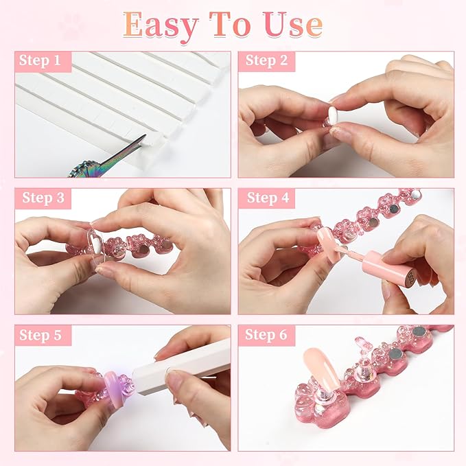 lootaan 2 Set Nail Holder for Painting Nails ,Fake Nail Tips Training ,Aurora Acrylic Nail Stand for Press on ,Nails Display with 96 Pcs Reusable Adhesive Putty(Laser pink)