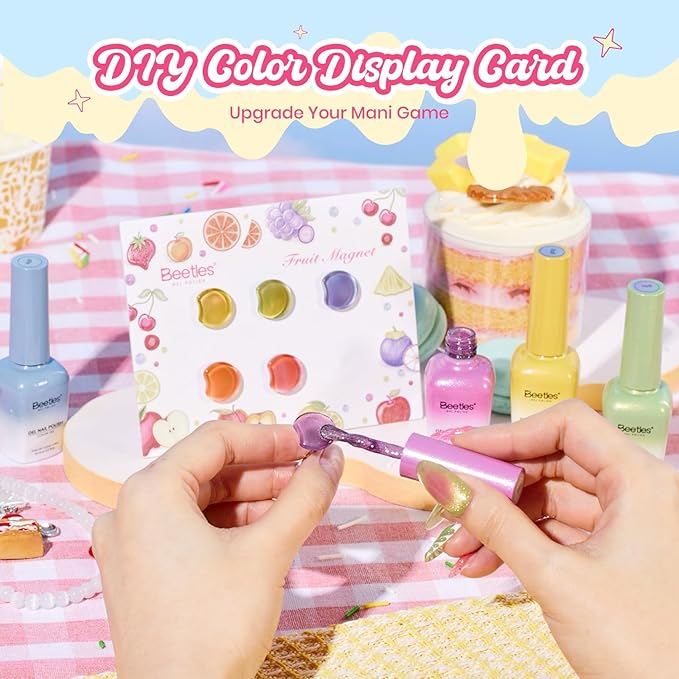 Beetles Fruit Magnet Cat Eye Gel Nail Polish Set - 6 Colors Spring Gel Polish Kit Glitter Cat Eye Pink Purple Blue Yellow Green Magnetic Shine Soak Off UV Salon DIY Manicure Gift for Women