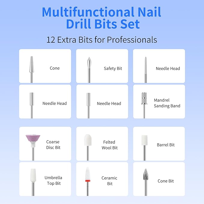 Rechargeable Electric Nail Drill Machine, Cordless Professional Nail File with LED Display for Acrylic Gel Dip Powder Nails, Efile Polishing Tools with Nail Drill Bits for Manicure and Pedicure (Pink)