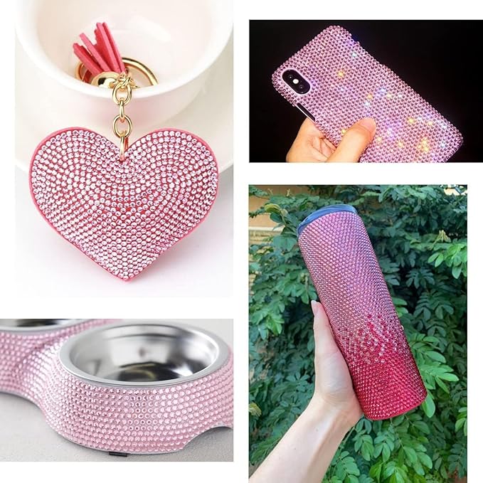 2 Big Boxes Pink Resin Pearls and Rhinestones w B7000 Glue for Bedazzling Crafting Flatback Stones Gems Diamonds Half Pearls Bedazzler Kit for Nails Eyes Face Makeup Tumblers Bottles Crafts﻿