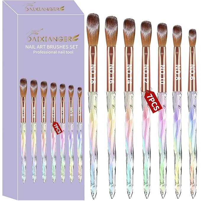 7PCS Acrylic Nail Brush Set,Size 6/8/10/12/14/16/18 Professional Nail Brushes for Acrylic Application Extension and 3D Carving for Nail Home Salon DIY