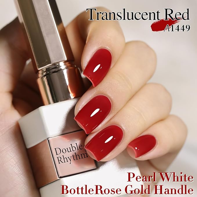 Double Rhythm Gel Polish 15ML Jelly Sheer Pastel Light Milky Color Pearl White Bottle 1 PC 0.5 OZ Full Size Nail Art Salon at Home (Translucent Red-D1449)