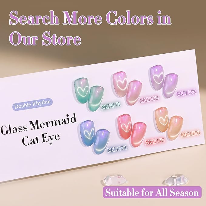 Double Rhythm 0.5 Oz Cat Eye Gel Polish with Magnet Same Color Same Bottle Holographic Glitter Shimmer Translucent Color Salon 15 ML Magnetic Nail Art (Mermaid Purple-MC1173)