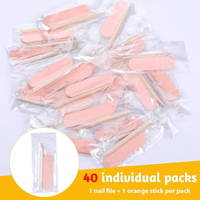 Mini Nail Files Disposable Cuticle Pusher for Press on Nails Double Sided Nail Files Manicure Pedicure Tools (40)