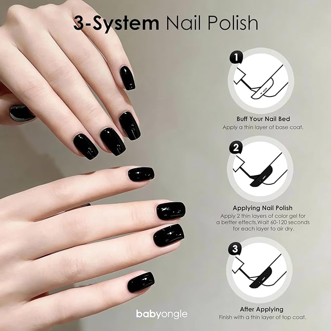 Black Nail Polish, 14 ML Quick Dry Nail Polish for Nail Art DIY Manicure at Home, Chip Resistant Nail Lacquer for Nail Art Varnish, Long Lasting, BOG136