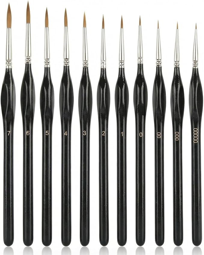 11-Piece Detail Paint Brushes Set, Triangular Grip Fine Tip Art Brushes for Watercolor, Acrylic, Oil, Face, Model, Nail & Miniature Painting