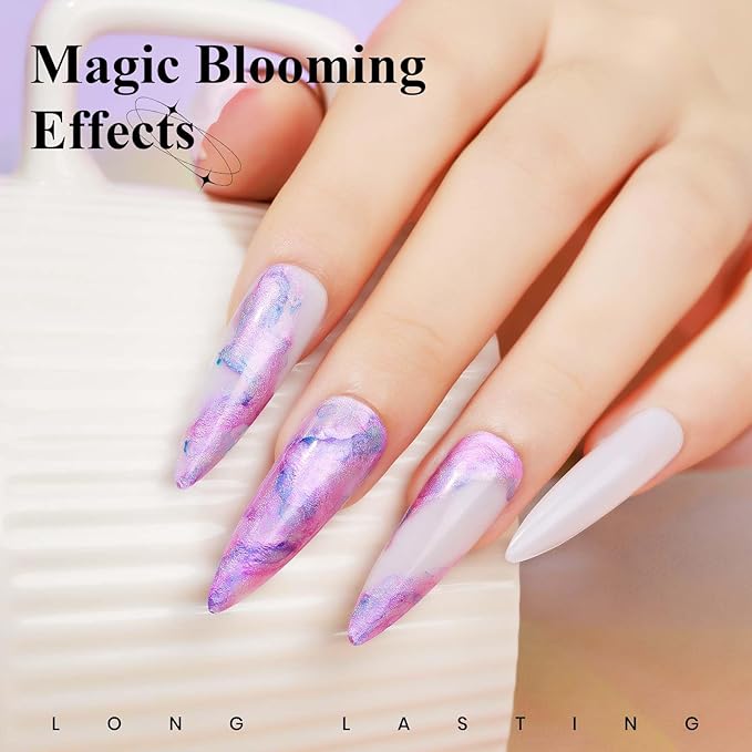 2 In 1 Marble Nail Polish and Holographicge Nail Polish Marble Watercolor Ink Nails Painting Blooming Gel Polish Nails Art Design 001