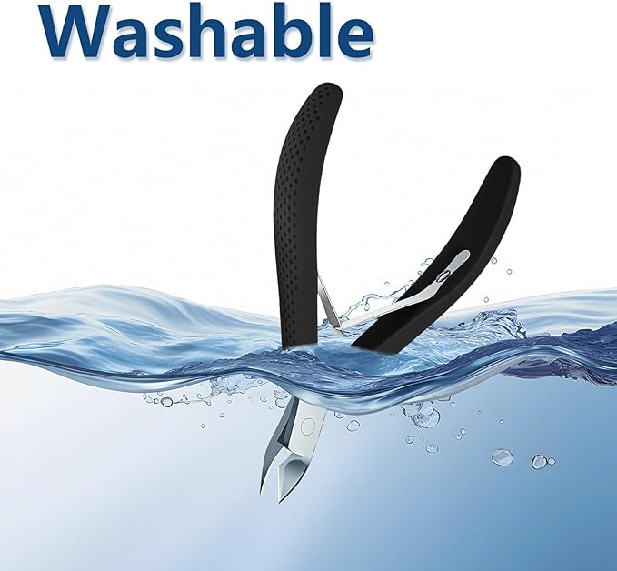 Fine Edge Cuticle Trimmer & Nippers, Scissors, Silicone Handle Nail Tools for Precise Removal, Durable Washable Cuticle Cutter & Remover & Pusher Nail Clippers (Black+Pusher 1Set)