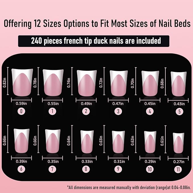 Short Duck Nail Tips French Press on Nails Full Cover Duck Feet Fake Pink Matte False Acrylic Nails for DIY Manicure 12 Sizes 240pcs