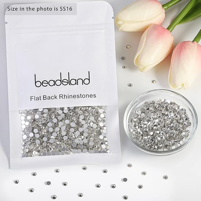 Beadsland Flat Back Crystal Rhinestones Round Gems for Nail Art and Craft Glue Fix, Crystal (3.8-4.0mm) SS16/1440pcs