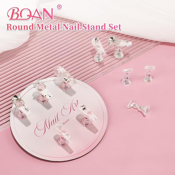 BQAN Nail Stand for Press Ons, Magnetic Nail Holder for Painting | Display | Fake Nails Practice with 200 Pcs Adhesive Tabs, Round Metal Base Nails Art Tools Homes and Salons Use