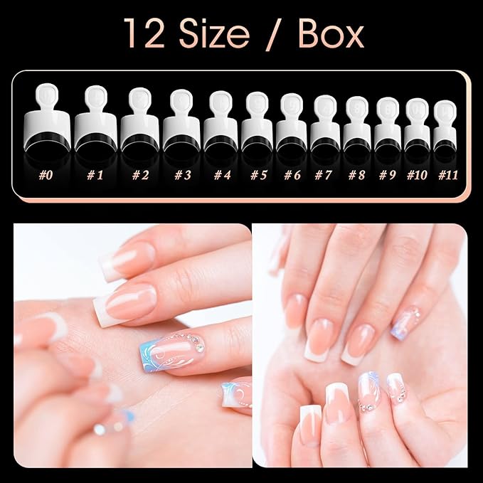 Ranrose French Nail Tips 120PCS Short Square Half Cover Nail Tips Press On Nails 12 Sizes French Fake Nails Acrylic White Nails with Box
