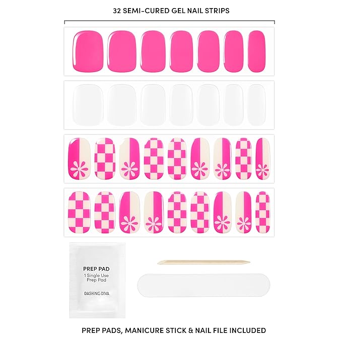 Dashing Diva Glaze Nail Strip Set - London2K - Long Lasting, Chip Resistant, Semi-Cured Gel Nail Strips - Summer Gel Set - 4-Piece Manicure Kit with 32 Strips