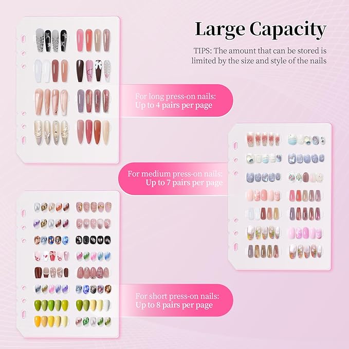 Press on Nail Organizer Binder Book, 8 A5-Sized Insert Pages & Double Sized Tape, Press on Nails Display Storage Book, Reusable Fake Nail Swatch Collecting Book (Red Star)