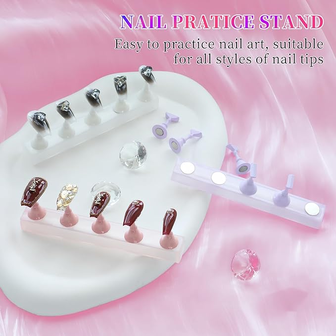 ANGNYA Nail Stand for Press Ons，3 Set Nail Holder for Painting Nails with 200PCS Nail Sticky Tabs Powerful Magnetic Fake Nail Stands for Nail Holder Nail Display Press on Home DIY Salon Supplies