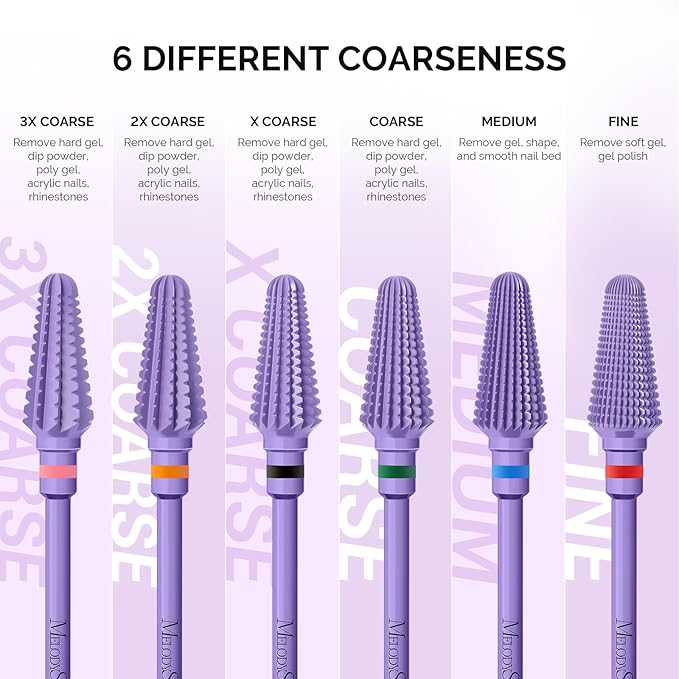 MelodySusie Professional Tornado 3/32'' Nail Drill Bits, Carbide Tungsten Multi-function Bits, Suitable for Manicure Pedicure Cuticle Gel Polishing, Salon Bits, Series Bit-X, Purple, 3XC