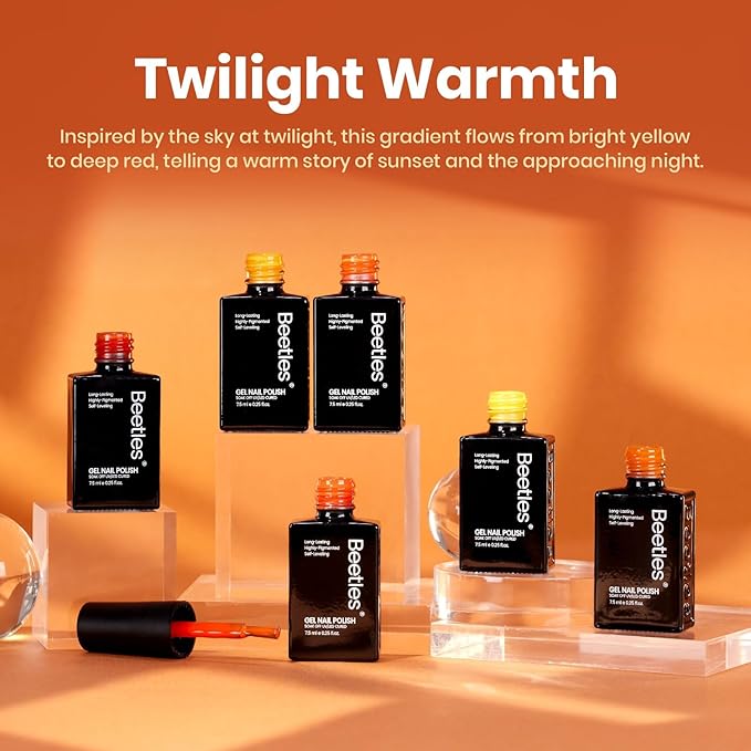 beetles Orange Gel Polish Set - 6 Colors Bright Yellow Coral Peach Orange Gel Nail Polish Set Twilight Warmth Collection Uv Gel Nail Art Manicure Gift for Women